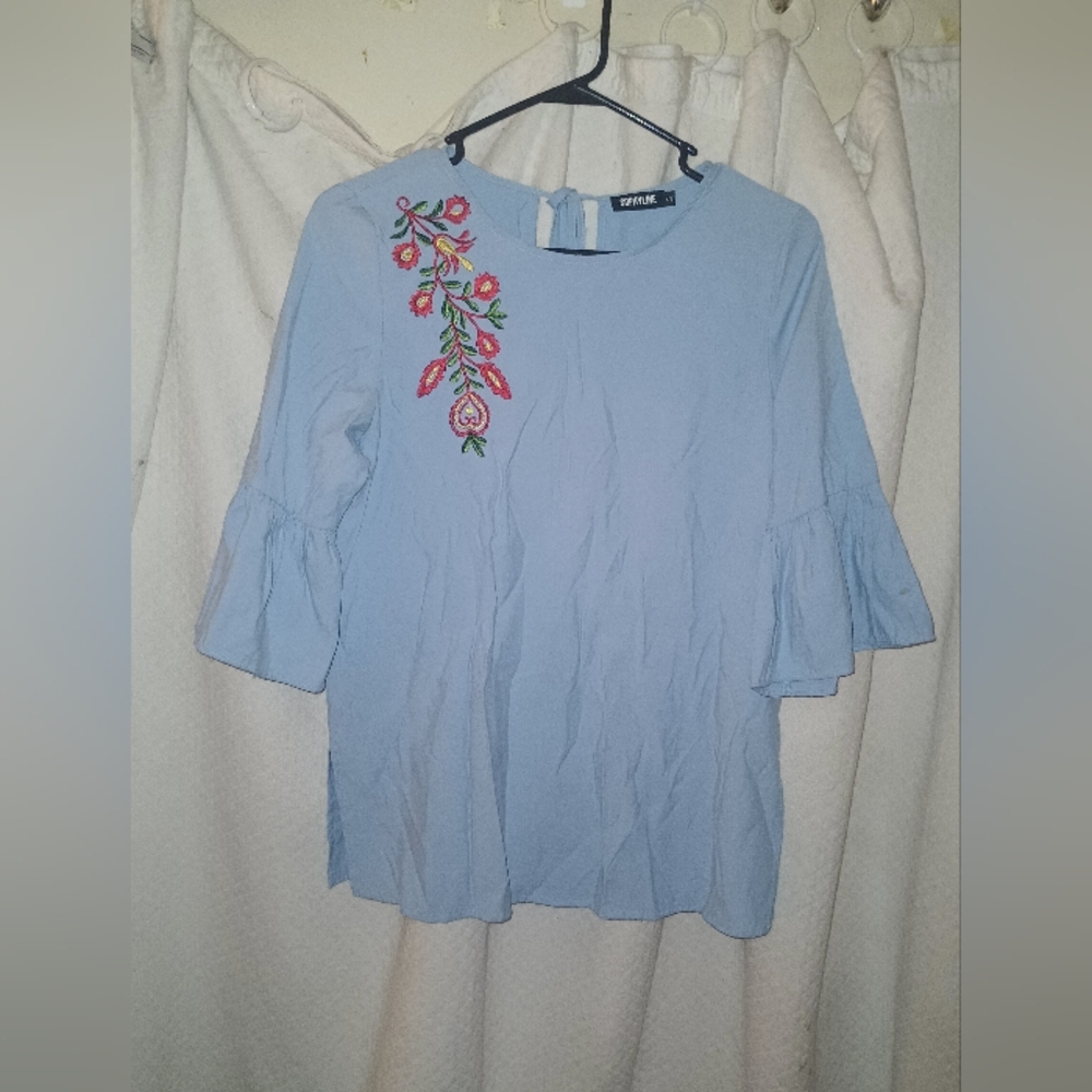 Sophyline Light Blue Bell Sleeves Blouse Size S